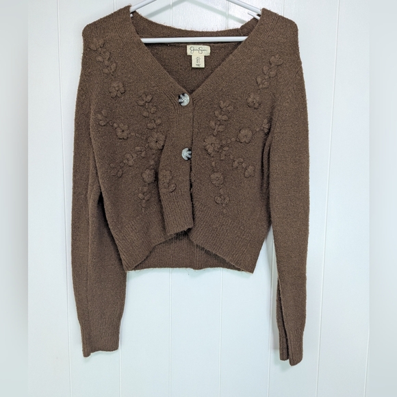 Jessica Simpson Brown Cardigan with Floral Accents - Picture 1 of 3